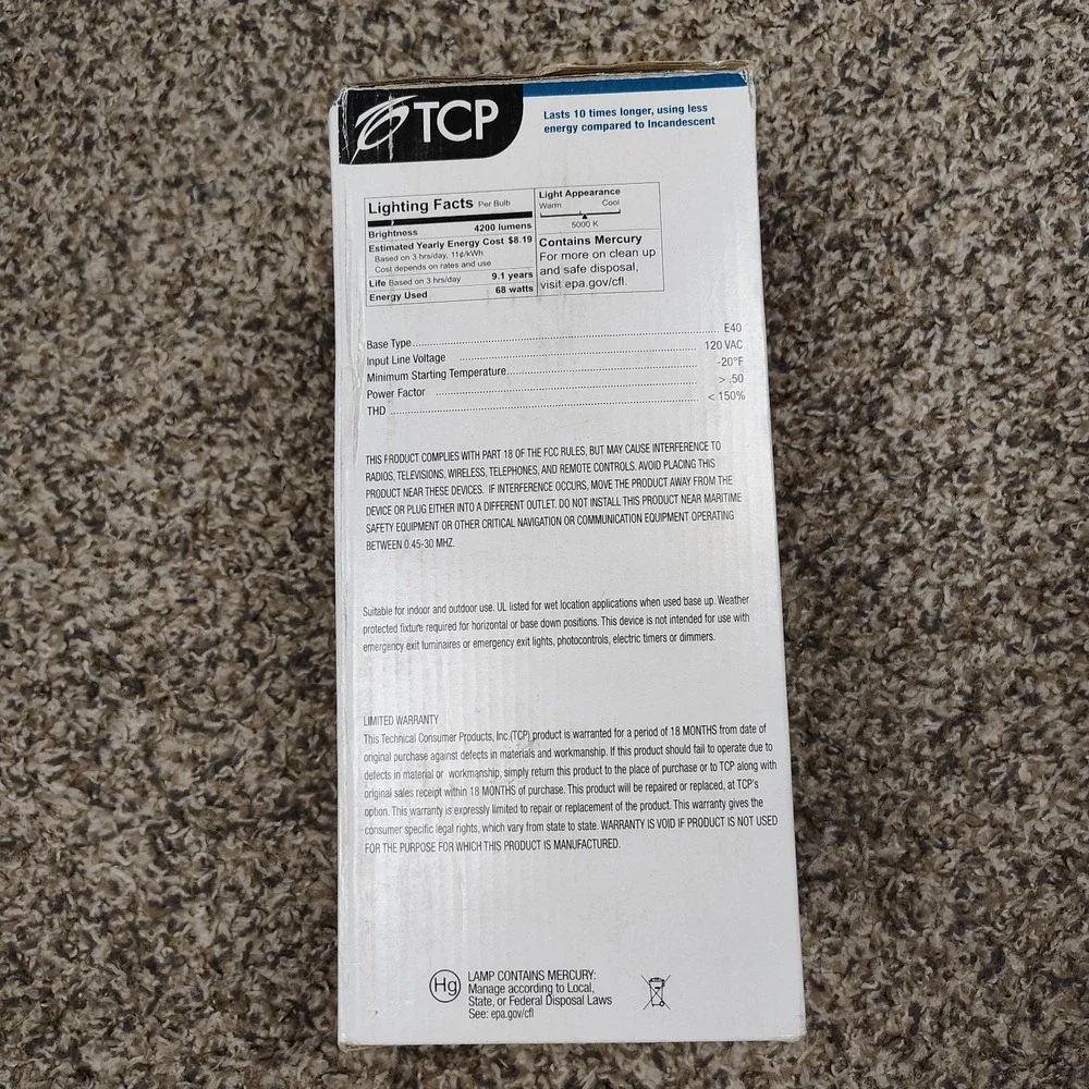 TCP 28968 SpringLamp CFL Light Bulb‎ 68 Watt 4200 Lumens 5000 K 10,000 Hours